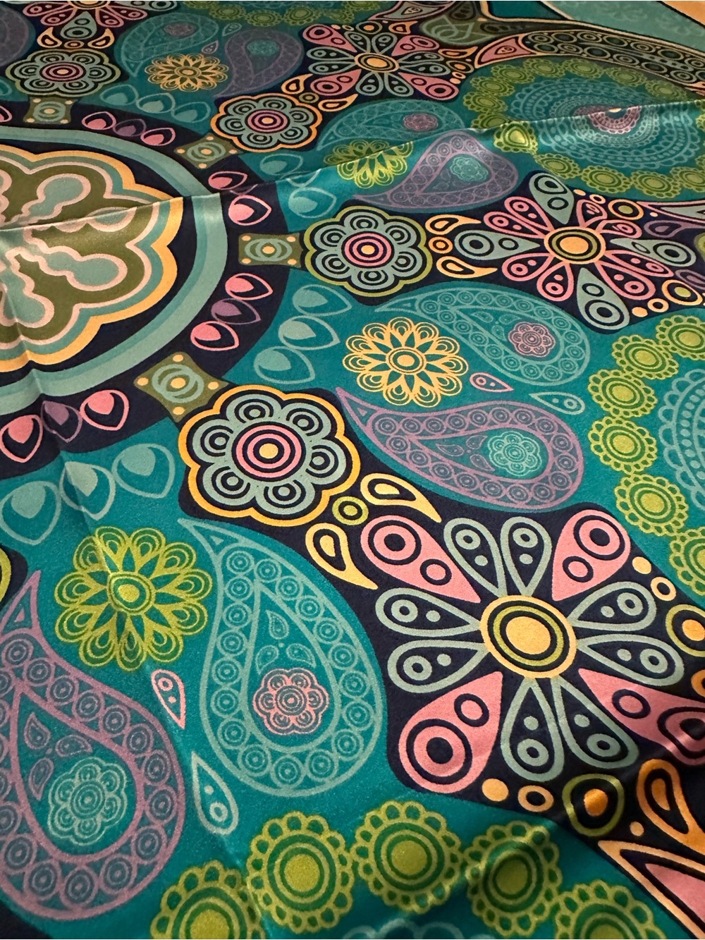 💯silk Teal Paisley & Floral Print Silk Scarf